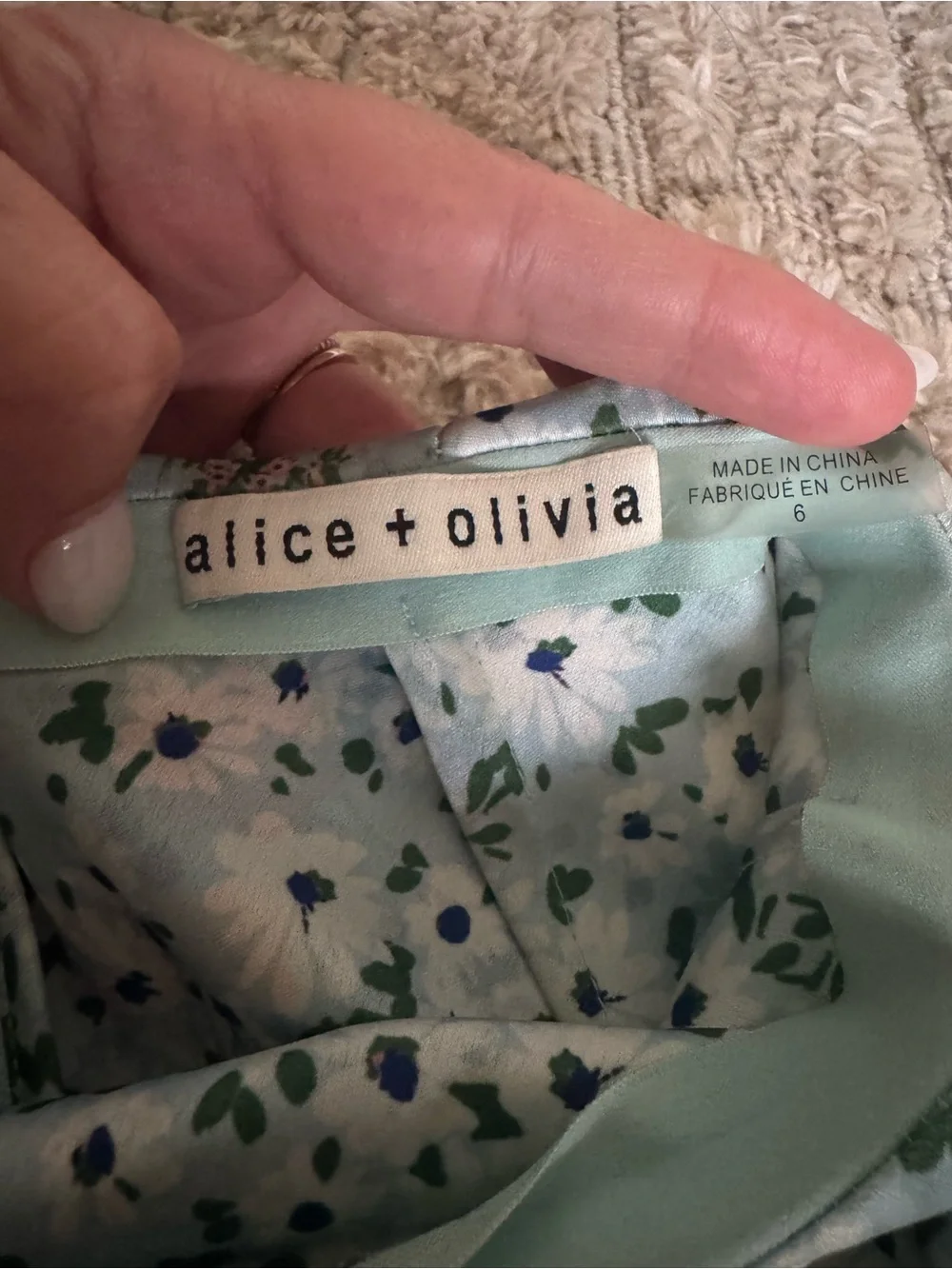 Alice + Olivia Silk Pastel Blue Floral Midi Skirt with Multi-Color Border - Picture 4 of 5